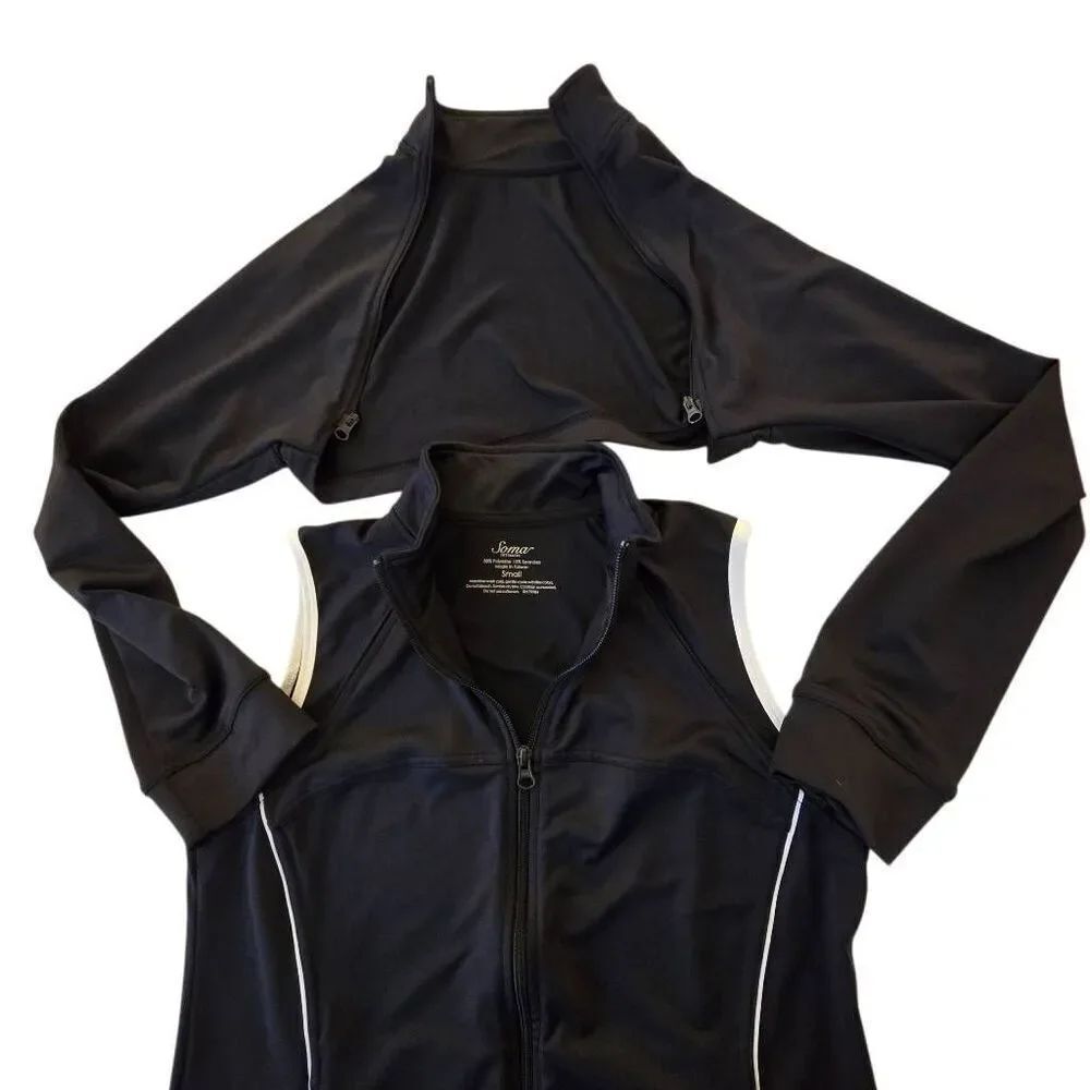 SOMA Womens Convertible Zip Up Athletic Sporty Vest/Jacket Black White Small